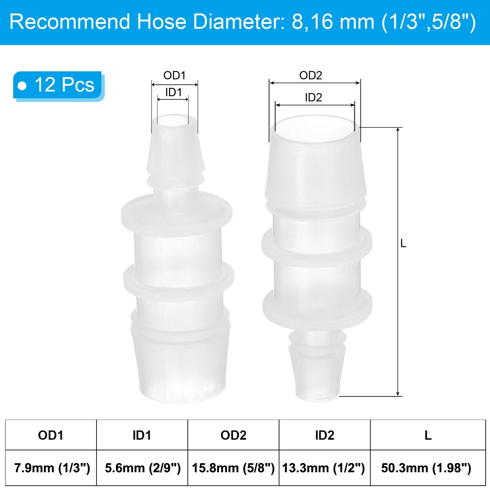 2/5" to 1/2" 6 Pcs Plastic Hose Barb Fittings for Water Air Aquarium System