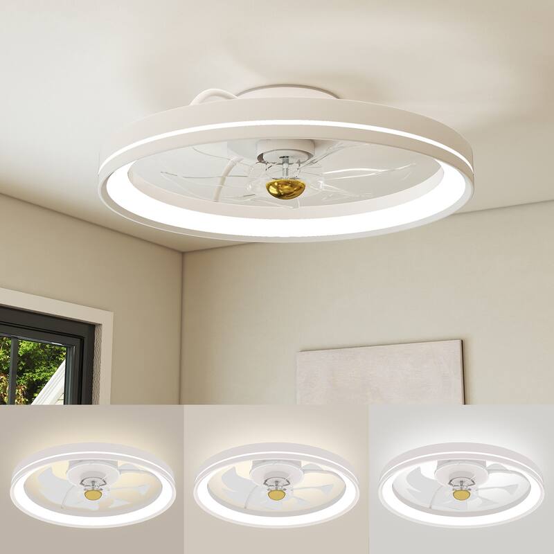 Modern White 6 Speeds LED Ceiling Fan with Remote and 7 Blades Dimmable Light for 215 sq.ft - 19" x 5"