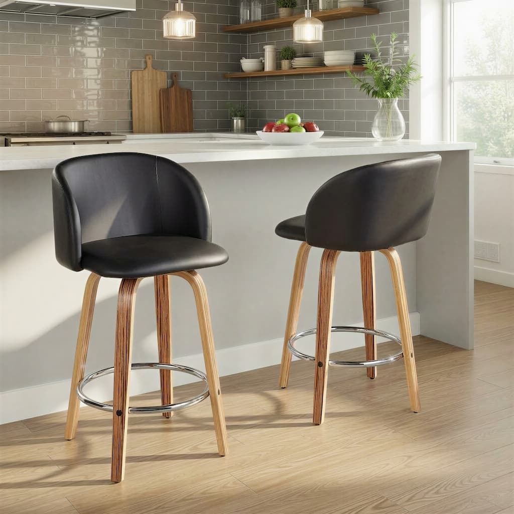 Carson Carrington Harding 25" Fixed-Height Counter Stool with Bent Wood Legs & Round Footrest (Set of 2)