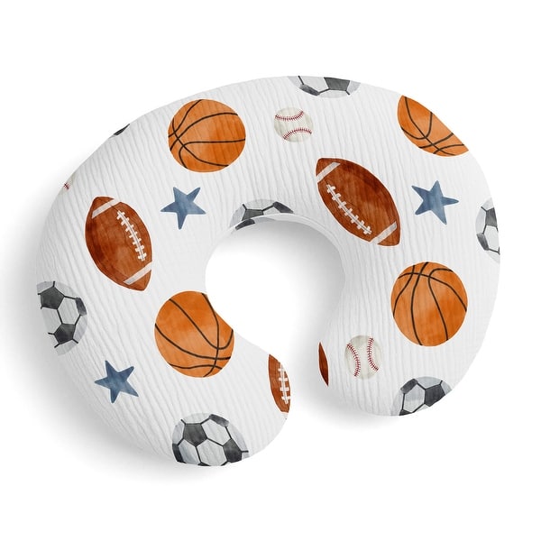 slide 2 of 6, Sweet Jojo Designs Sports Theme Boy 100% Cotton Muslin Nursing Pillow Cover Case - Watercolor, Vintage Sport Themed Balls, Stars