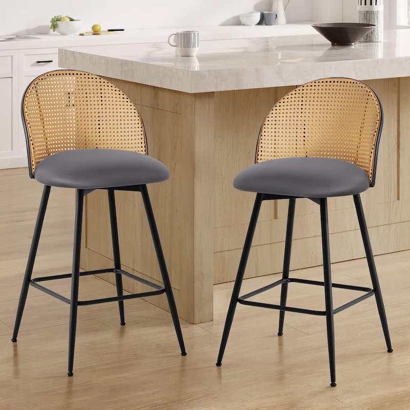 26-Inch Swivel Counter Height Bar Stools with Rattan Back - 36"H x 18.5"W x 19.7"D
