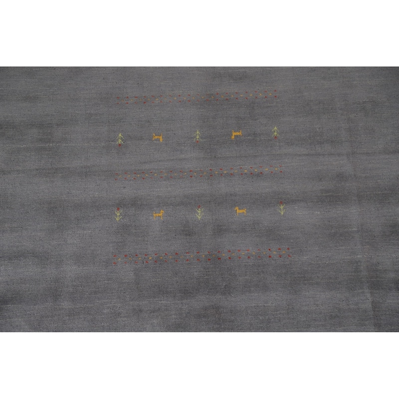 Tribal Gray Gabbeh Oriental Area Rug Hand-Knotted Wool Carpet - 8'1"x 9'11"