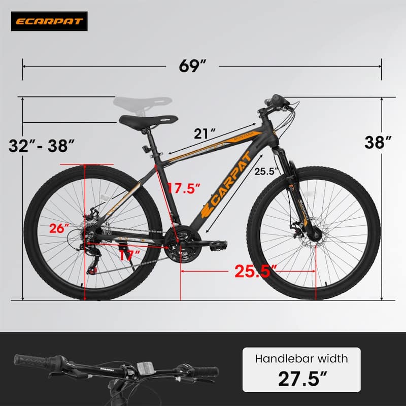 26 in Mountain Bike Adult Aluminum Frame Shock Absorbing Front Fork 21-Speed