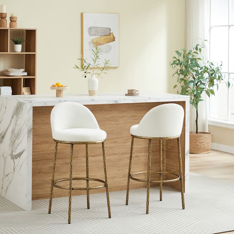 Christopher Knight Home - Altea Modern Upholstered Bar Stool with Forged Metal Legs, Set of 2 - Forged Brass+Beige