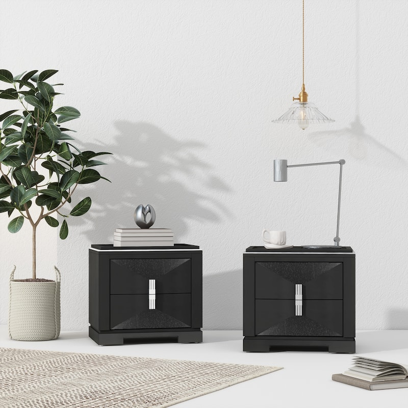 Christopher Knight Home - Ravenwood MDF Nightstand with Diamond-Edge Drawers and Heavy-Duty Base - Black+2 Piece