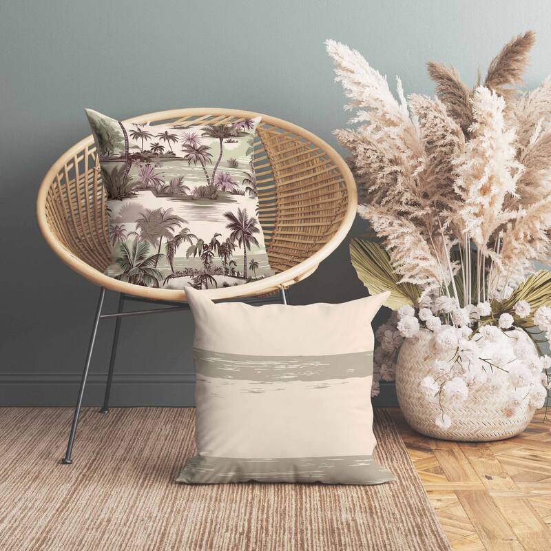 Tropical Beach Faux Suede Reversible Throw Pillow Pink and Olive