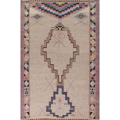Earth Tone Geometric Moroccan Area Rug Hand-Knotted Wool Carpet - 8'1"x 10'10"
