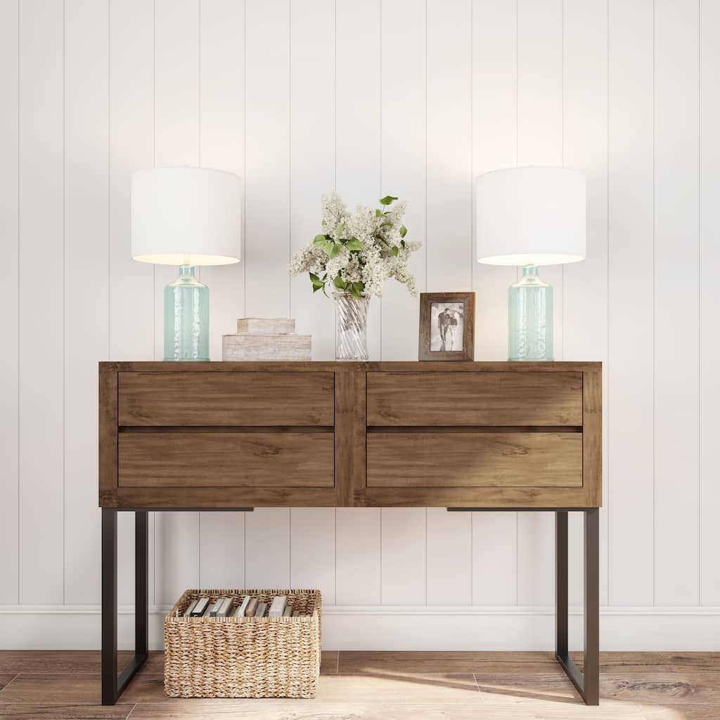 Lavish Home Blue Glass Table Lamp with Open Base