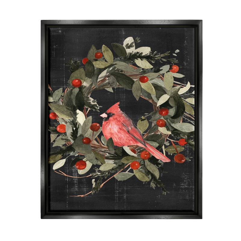Stupell Red Cardinal In Wreath Design Floater Frame - Black - 24 x 30 - Black