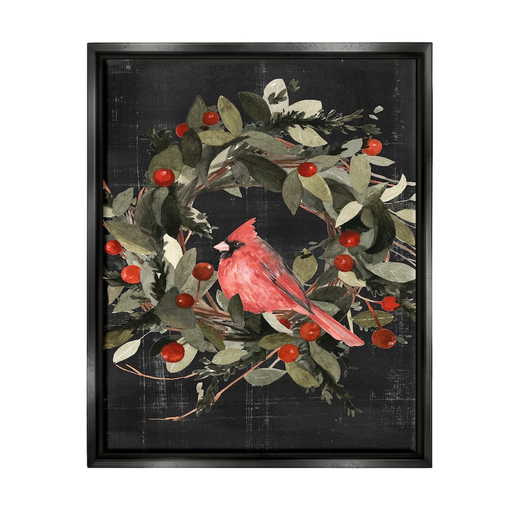 Stupell Red Cardinal In Wreath Design Floater Frame - Black