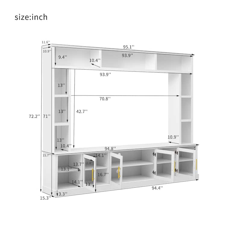 Entertainment Center Wall Unit for TVs up to 80", All-in-One Modern TV Stand with Bookshelves