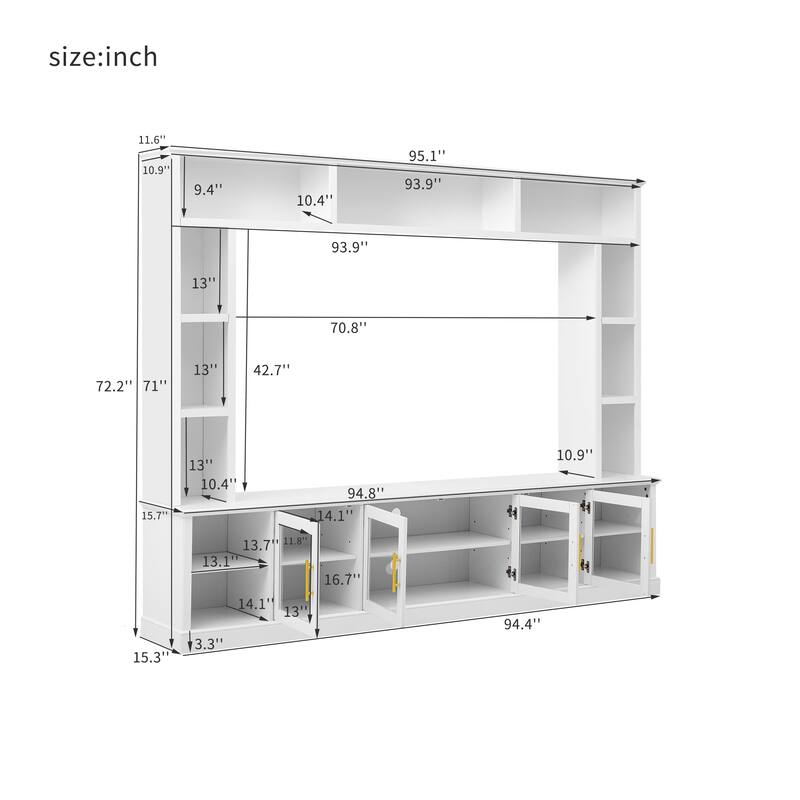 Entertainment Center Wall Unit for TVs up to 80", All-in-One TV Stand Glass Doors Storage Cabinet Bookcase Wine Rack