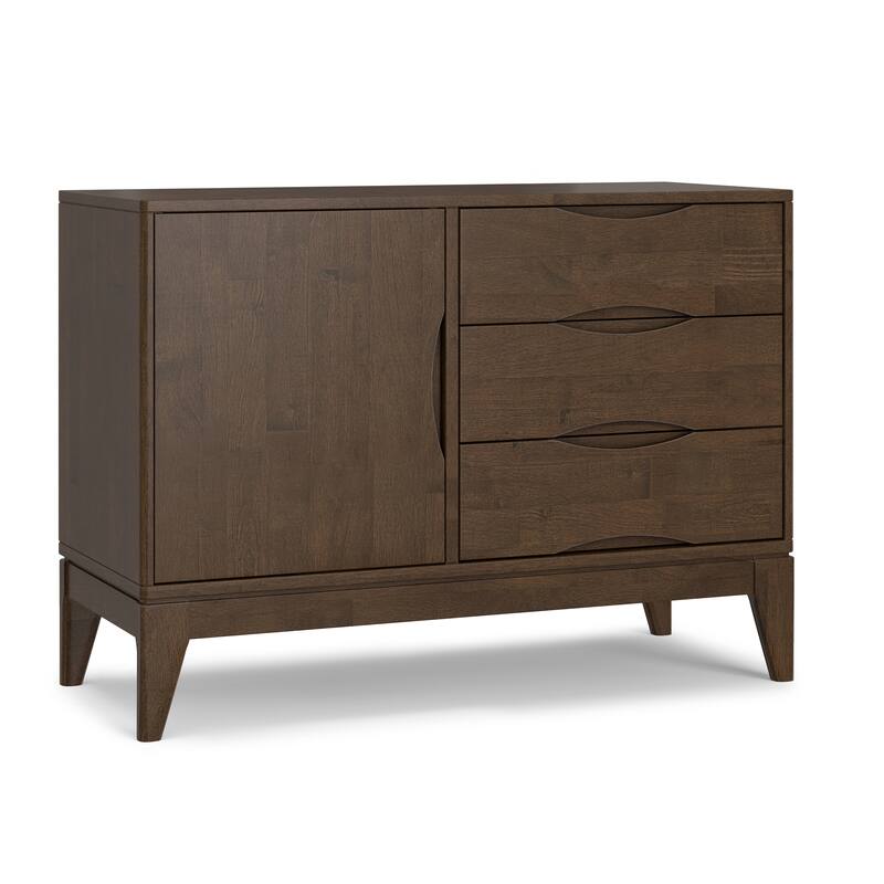 WYNDENHALL Pearson Solid Wood 42 inch Wide Mid Century Modern 3 Drawer Sideboard in Walnut Brown