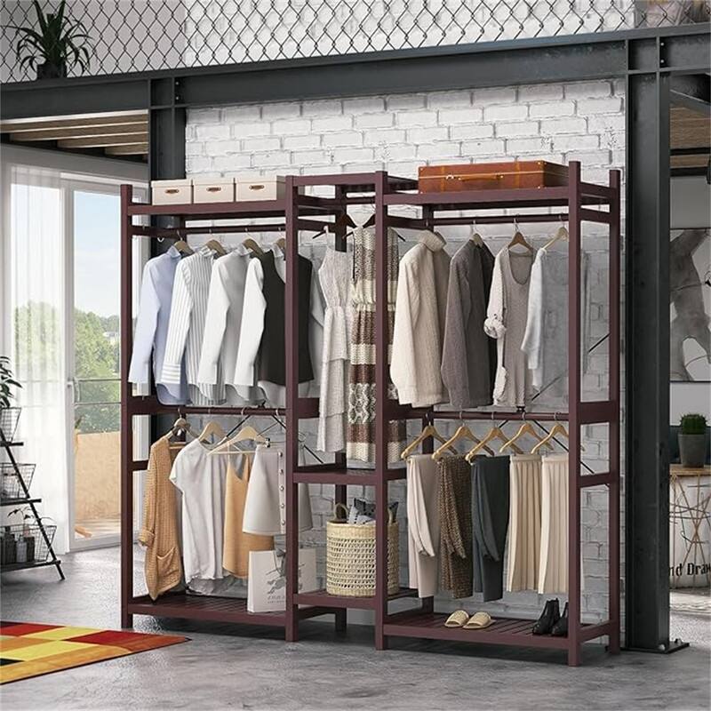 Bamboo Closet System Clothes Rack, Freestanding Garment Rack - 17.72"D x 70.47"W x 76.77"H