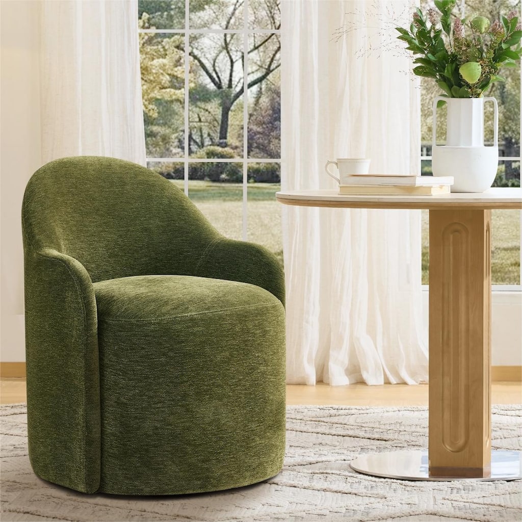 Spruce & Spring Modern Swivel Dining Chair with Hidden Wheels & Arm