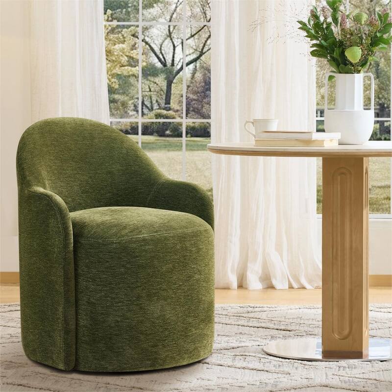 Spruce & Spring Modern Swivel Dining Chair with Hidden Wheels & Arm - Single - Green