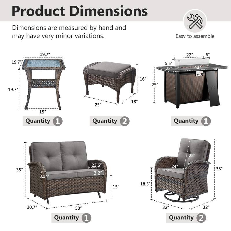 Gymojoy Outdoor Fire Pit Conversation Set, Loveseat Glider Sofa & Chairs - Patio Furniture Set