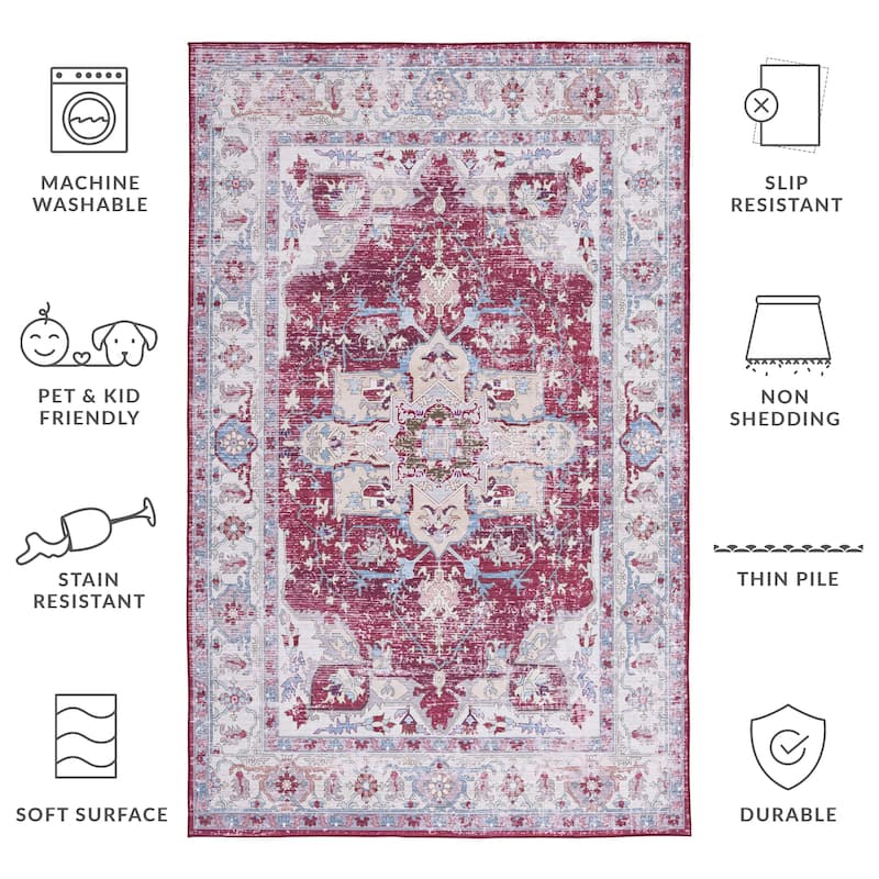 SAFAVIEH Tucson Machine Washable Slip Resistant Salome Oriental Medallion - 3' x 5' - Burgundy/Beige