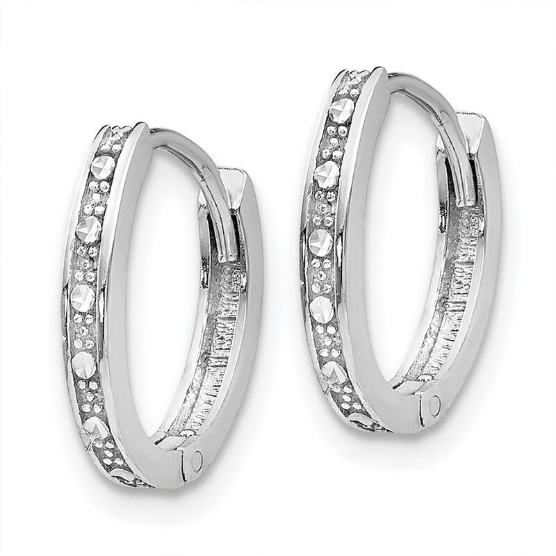 Curata 14k White Gold 12x2mm Sparkle Cut Hinged Hoop Earrings