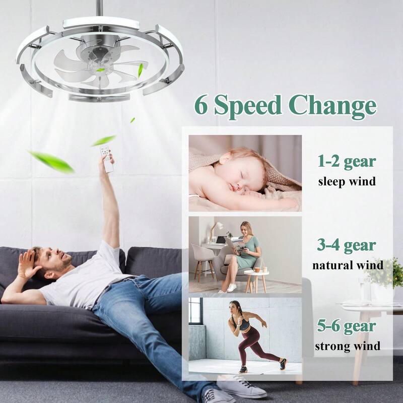 Cusp Barn 24 Inch Modern DIY Ceiling Fan with Dimmable LED Light, Silent DC Motor, 3 Color Changing Light Fixtures for Bedroom