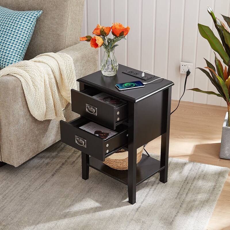 Modern Nightstands Set of 2with Charging Station and USB Port