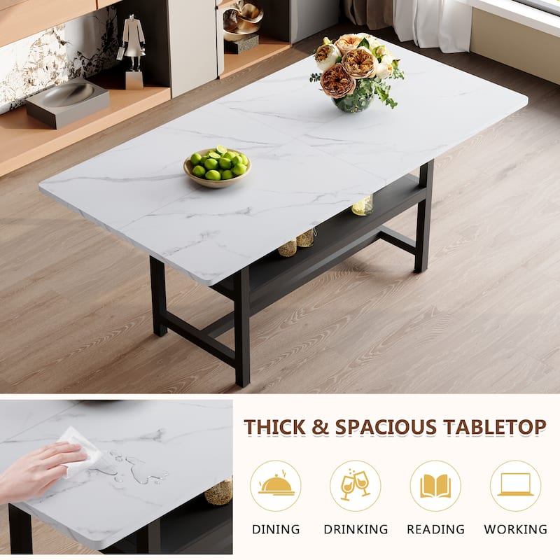 7-Piece Modern Dining Table Set, 71x35.4 Inch Wood Grain Table with 6 Linen-Cotton High