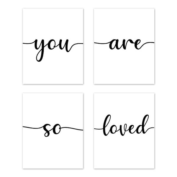 slide 2 of 5, Inspirational Quote Wall Decor Art Prints (Set of 4) - Black and White Modern Contemporary Minimalist Typography So Loved