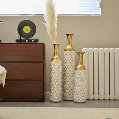 Set of 3 Modern Style Large Glazed Metal Decoration Floor Vases