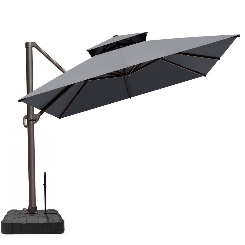 Outdoor Patio 10 x 13 FT Aluminum Cantilever Umbrella Double Top with Rod Base