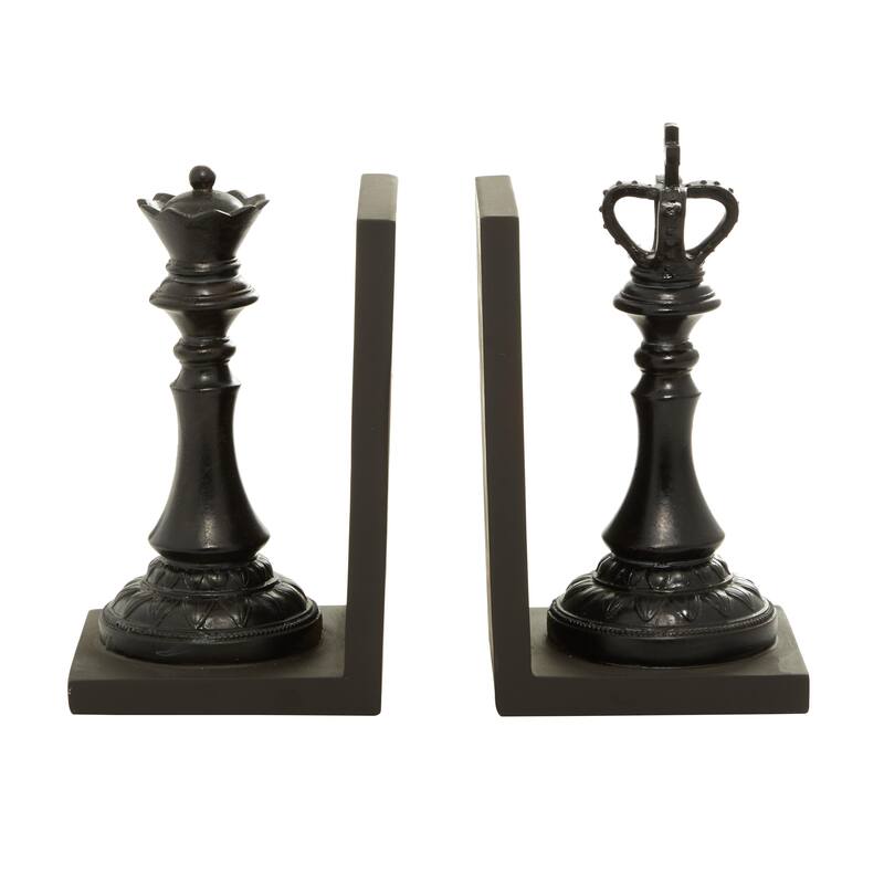 Polystone or Crystal Chess Decorative Bookends - Set of 2 Black or Clear - Roche River Decor