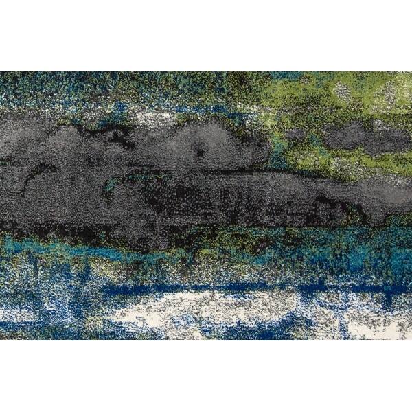 5' X 8' Blue Green And Taupe Stain Resistant Area Rug 3'6" Bed Bath