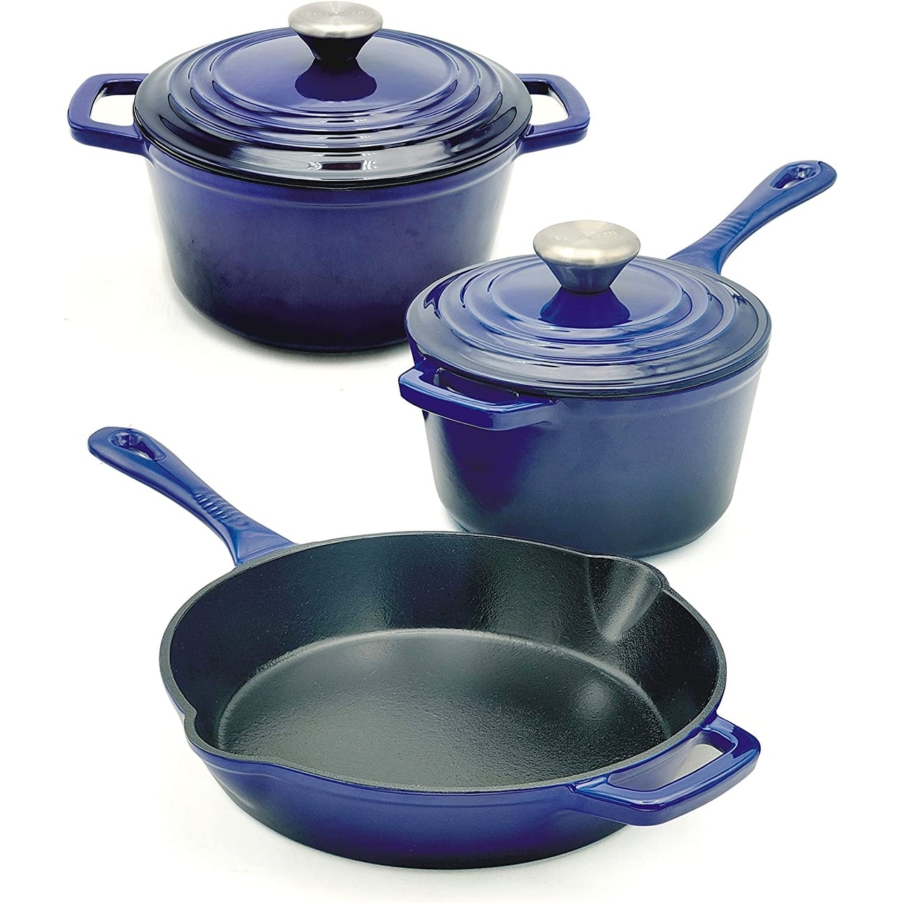 Paula Deen PD5CINSCWGSB 5 Piece Stackable Nonstick Cast Iron Set Blue Sapphire