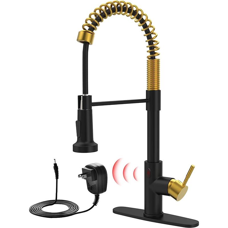 Kitchen Faucet with Battery Control Valve - Black and Gold