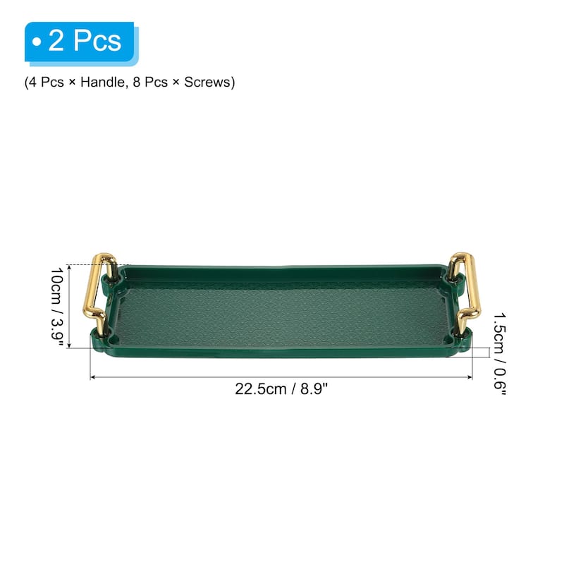 2Pcs Plastic Serving Tray with Golden Handle 8.9"x3.9" Decorative Tray - 8.9" x 3.9"