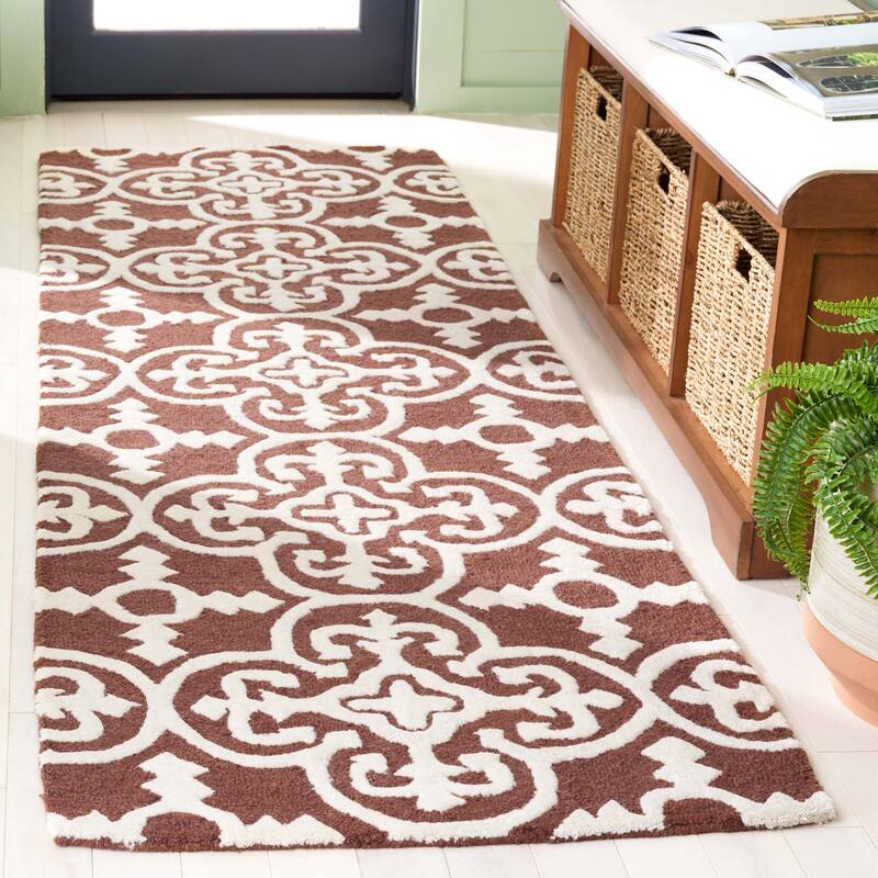 SAFAVIEH Handmade Cambridge Shigemi Modern Wool Rug - 2'6" x 12' Runner - Dark Brown/Ivory
