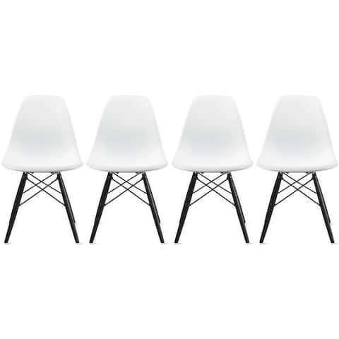 Set of 4 Retro Designer Plastic Molded Shell Dining Chairs Dark Wooden Kitchen Office DSW Eiffel Dowel Bedroom Desk