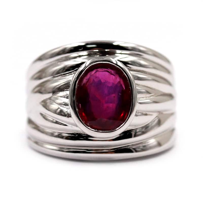 925 Sterling Silver Glass Filled Ruby Gemstone Ring