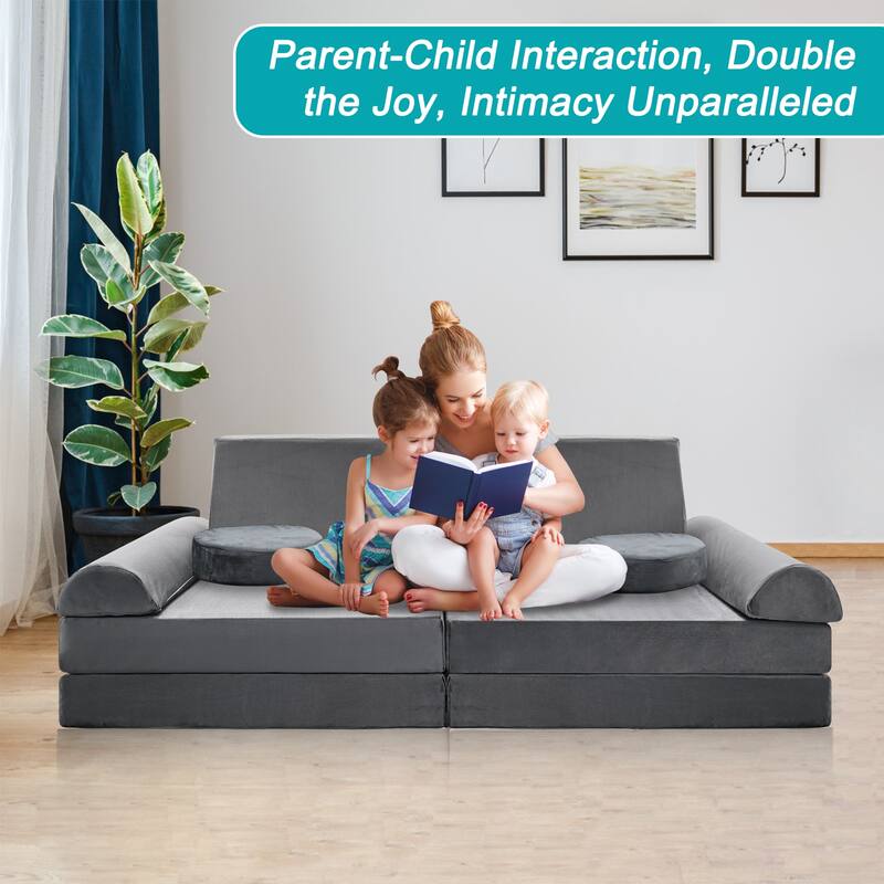 DoCred Kids Play Couch Sofa Set, Modular Toddler Sofa, Grey