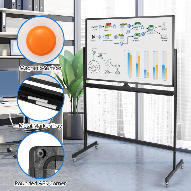 Costway 32 x 48'' Portable Rolling White Board Reversible Dry Erase - See Details