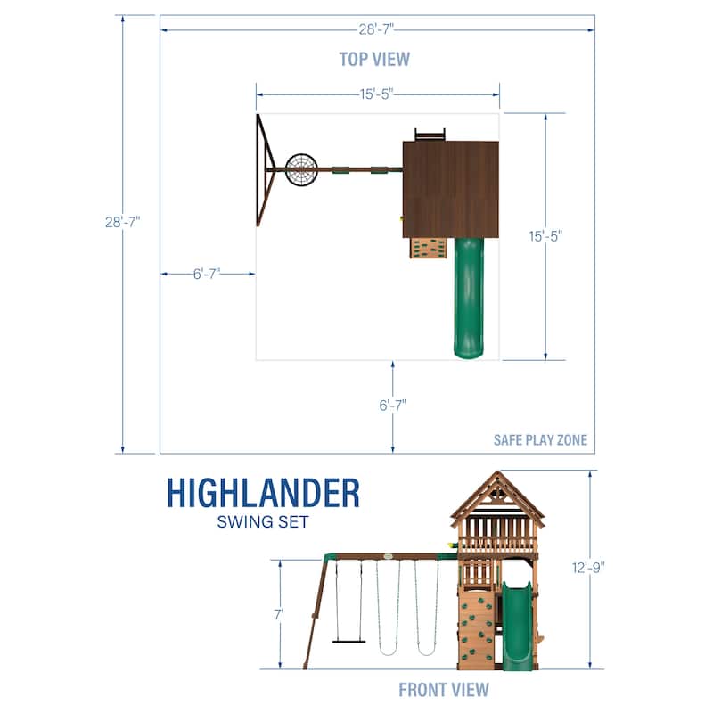 Backyard Discovery Highlander Cedar Wood Swing Set, 3-Story Clubhouse - 15'5" x 15'6"