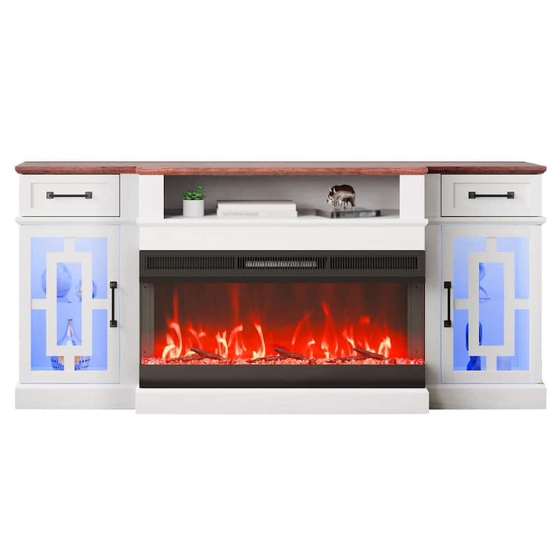 80 Inch Fireplace TV Stand with LED Lights Remote Control and Timer - 70 x 15.51 x 32.60 in