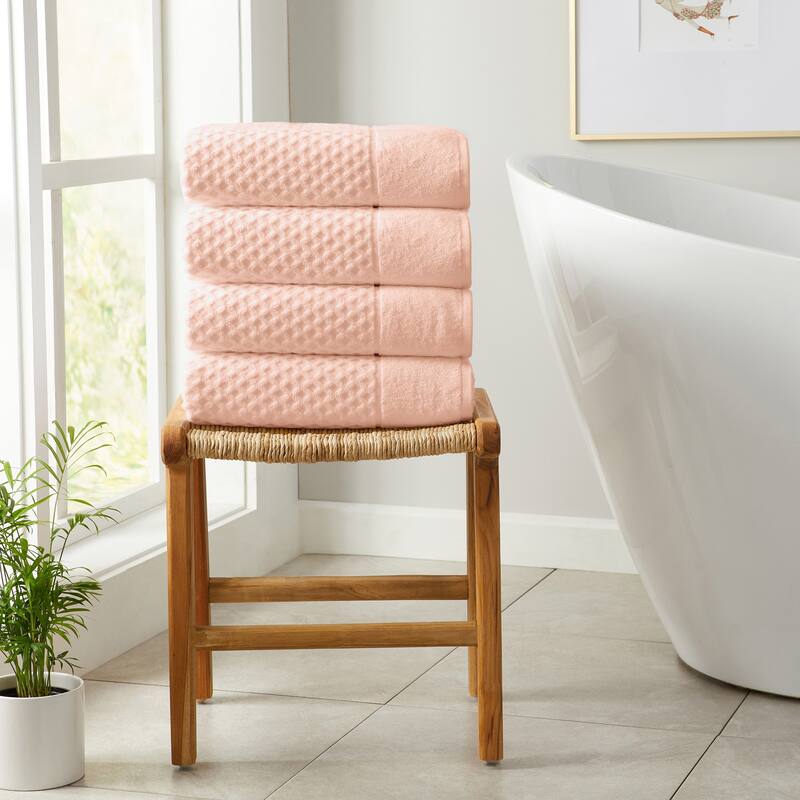 Linery & Co. Cotton Diamond Waffle Texture Bath Towels - Bath Towel (Pack of 4) - Pink
