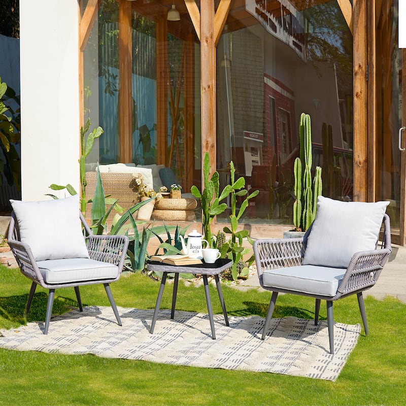 3 Piece Patio Bistro Set, Outdoor Patio Chairs with Glass Top Table