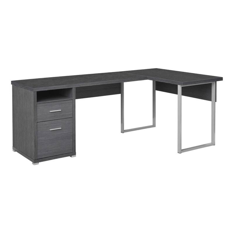 HomeRoots 79" Gray and Silver L Shape Computer Desk With Two Drawers