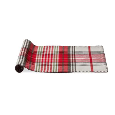 Sno Plaid Table Runner for Christmas - Multicolor Cotton, Machine Washable, 69" L x 16" W - Perfect Holiday Decor