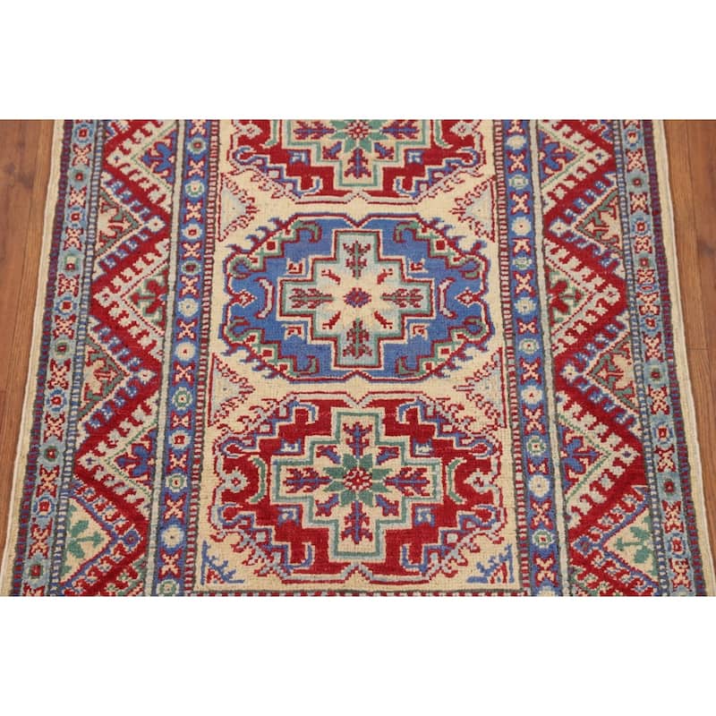 Geometric Kazak Oriental Accent Rug Handmade Bedroom Wool Carpet - 2'7" x 3'10"