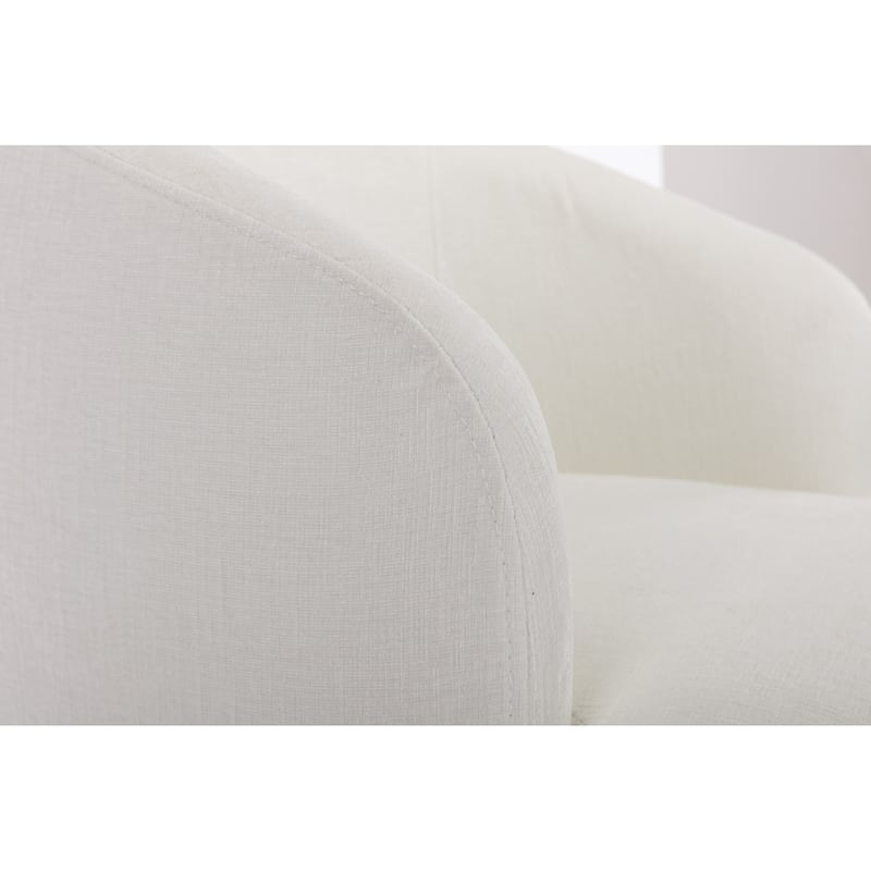 Ivory Chenille Modern 25.6" Upholstered Swivel Barrel Chair with Black Powder Coating and Metal Ring