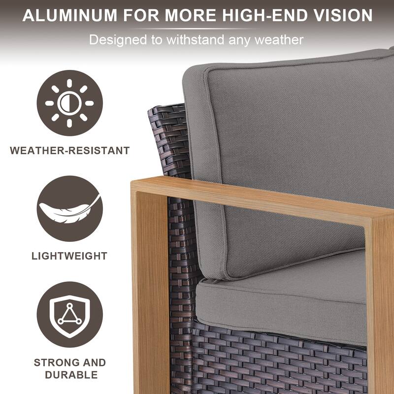 Meyreso 3-Piece Wicker Patio Conversation Set with Metal Fire Pit & Plush 4.5" Olefin Cushions