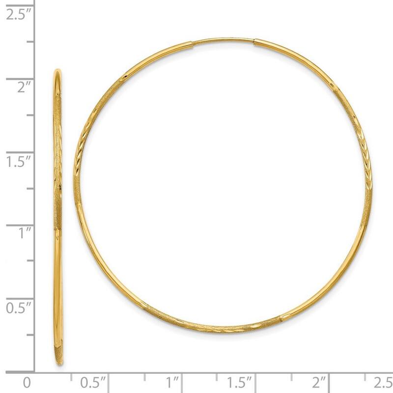 Curata 14k Yellow Gold Satin Polished tube 1.25x51mm Sparkle Cut Endless Hoop Earrings