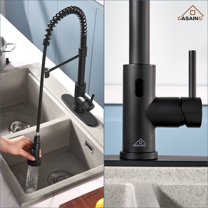 Single Handle Pull Down Sprayer Kitchen Faucet with Touchless Sensor Deckplate Included
